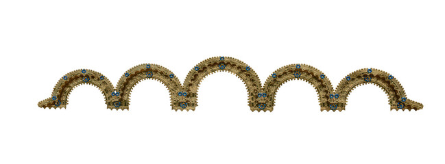 Elements of architectural decorations of buildings. Metal arch with ethnic ornaments