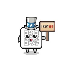 qr code cartoon as uncle Sam holding the banner I want you