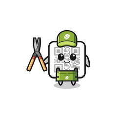cute qr code as gardener mascot