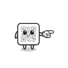 qr code mascot with pointing right gesture