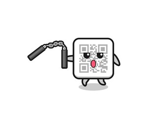 cartoon of qr code using nunchaku
