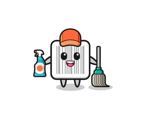 cute barcode character as cleaning services mascot