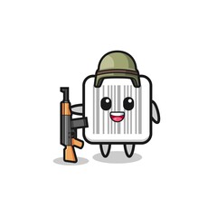 cute barcode mascot as a soldier