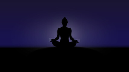 The silhouette of a woman in a yoga position, meditation and spiritual