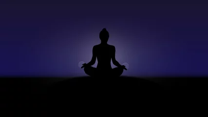 Poster The silhouette of a woman in a yoga position, meditation and spiritual © Victoria