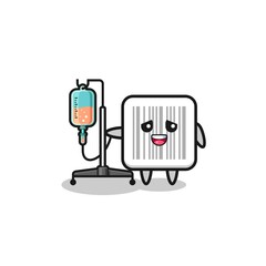 cute barcode character standing with infusion pole