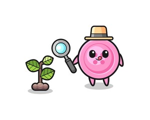 cute clothing button herbalist researching a plants
