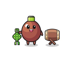 chocolate egg muslim character are celebrating Eid Al Fitr