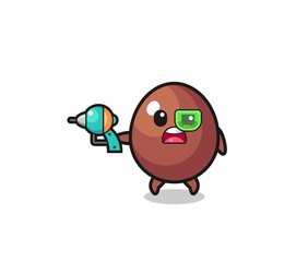 cute chocolate egg holding a future gun