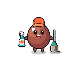 cute chocolate egg character as cleaning services mascot
