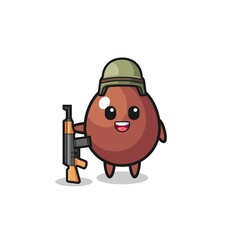cute chocolate egg mascot as a soldier