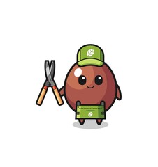 cute chocolate egg as gardener mascot