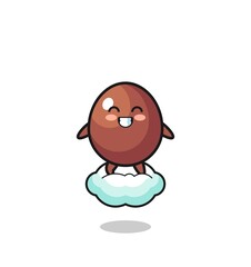 cute chocolate egg illustration riding a floating cloud