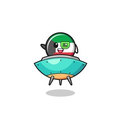 kuwait flag cartoon riding a future spaceship