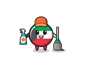 cute kuwait flag character as cleaning services mascot