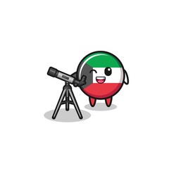 kuwait flag astronomer mascot with a modern telescope