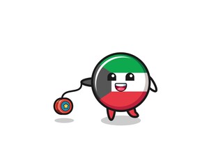 cartoon of cute kuwait flag playing a yoyo