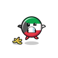 kuwait flag cartoon is slip on a banana peel