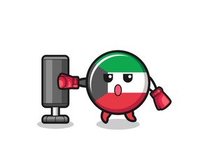 kuwait flag boxer cartoon doing training with punching bag