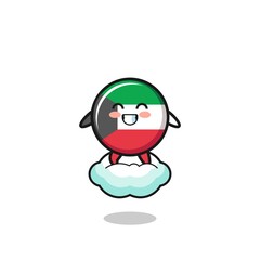 cute kuwait flag illustration riding a floating cloud