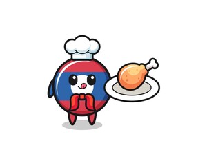 laos flag fried chicken chef cartoon character