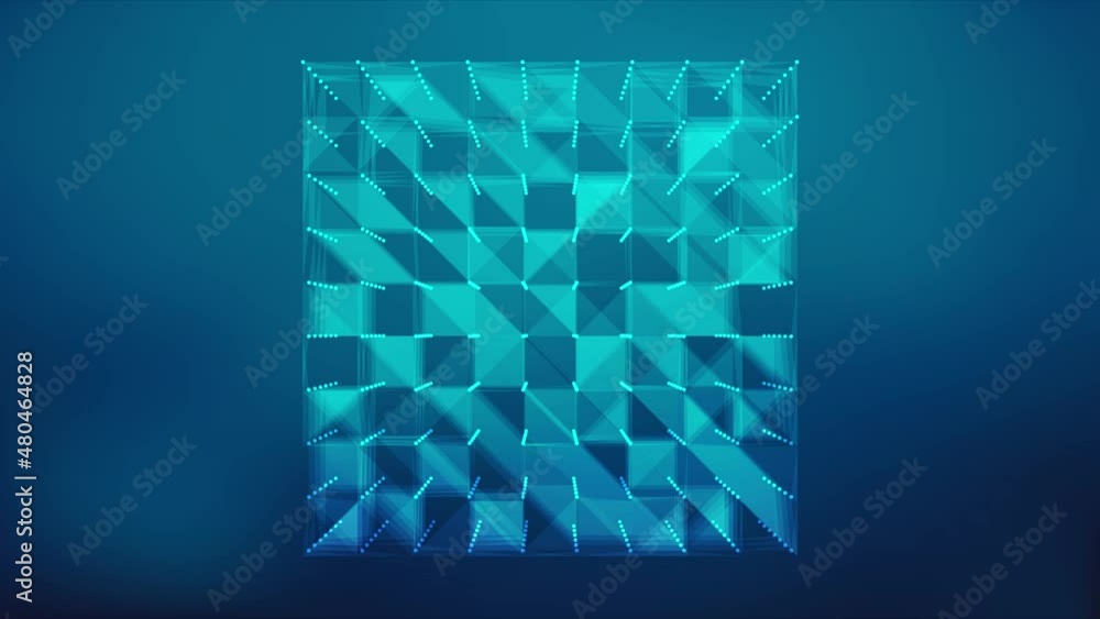 Poster digital cubes connected blue. 3d cubes network dark background. technology futuristic animation seam