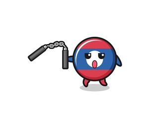 cartoon of laos flag using nunchaku