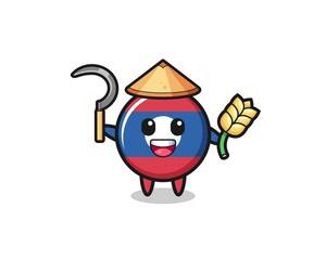 laos flag Asian farmer holding paddy