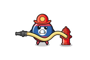 laos flag cartoon as firefighter mascot with water hose