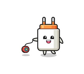 cartoon of cute power adapter playing a yoyo