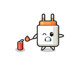 power adapter mascot illustration playing firecracker