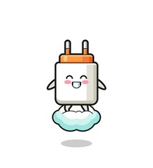 cute power adapter illustration riding a floating cloud