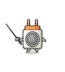 Fototapeta premium power adapter earth cartoon as fencer mascot