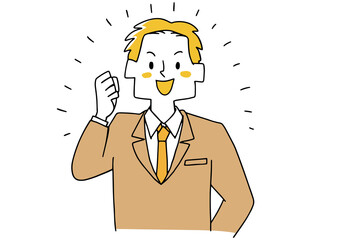 やる気に満ちた男子生徒　温かみのある手描きのイラスト　白バックにベクター