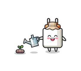cute power adapter is watering plant seeds