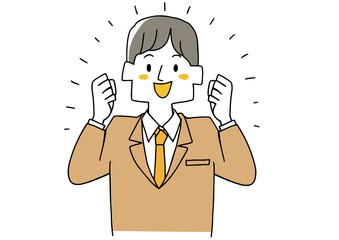 やる気に満ちた男子生徒　温かみのある手描きのイラスト　白バックにベクター