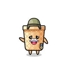 cute waffle cone as veteran cartoon