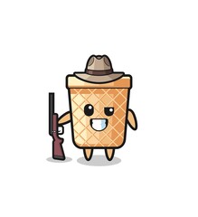 waffle cone hunter mascot holding a gun