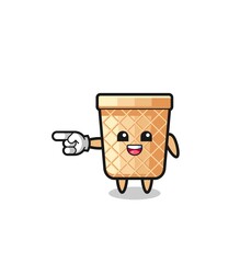 waffle cone cartoon with pointing left gesture