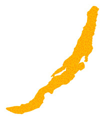 Vector Gold map of Baikal. Map of Baikal is isolated on a white background. Gold particles texture based on solid yellow map of Baikal.
