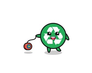 cartoon of cute recycling playing a yoyo