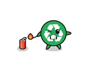 recycling mascot illustration playing firecracker