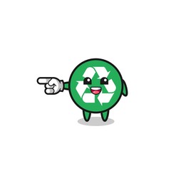 recycling cartoon with pointing left gesture