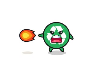 cute recycling mascot is shooting fire power