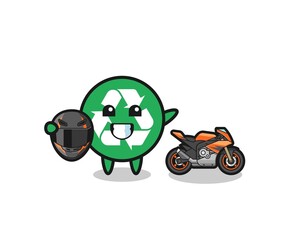 cute recycling cartoon as a motorcycle racer