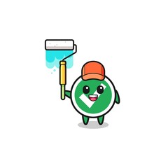 the check mark painter mascot with a paint roller
