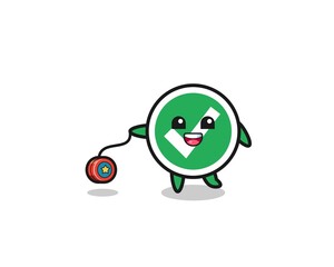 cartoon of cute check mark playing a yoyo
