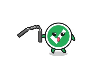 cartoon of check mark using nunchaku