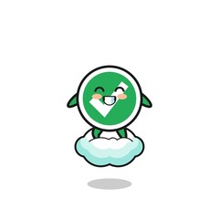 cute check mark illustration riding a floating cloud