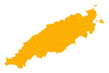 Vector Golden map of Tobago Island. Map of Tobago Island is isolated on a white background. Golden particles texture based on solid yellow map of Tobago Island.